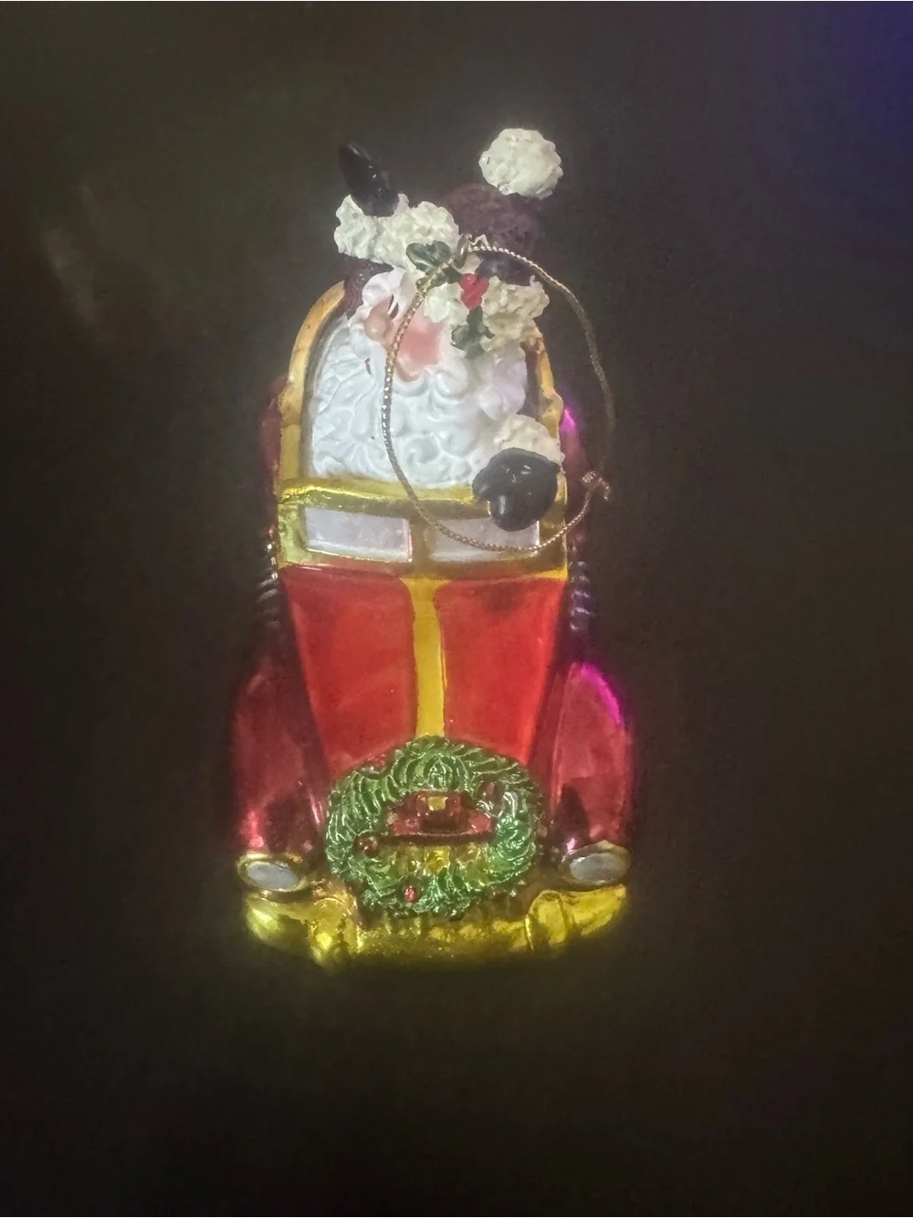 Fitz and Floyd Red Santa Driving Car Christmas Ornament with Gold Accents